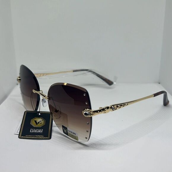 VG Women’s Rhinestone Tortoise Rimless Bling Sunglasses - Picture 1 of 3